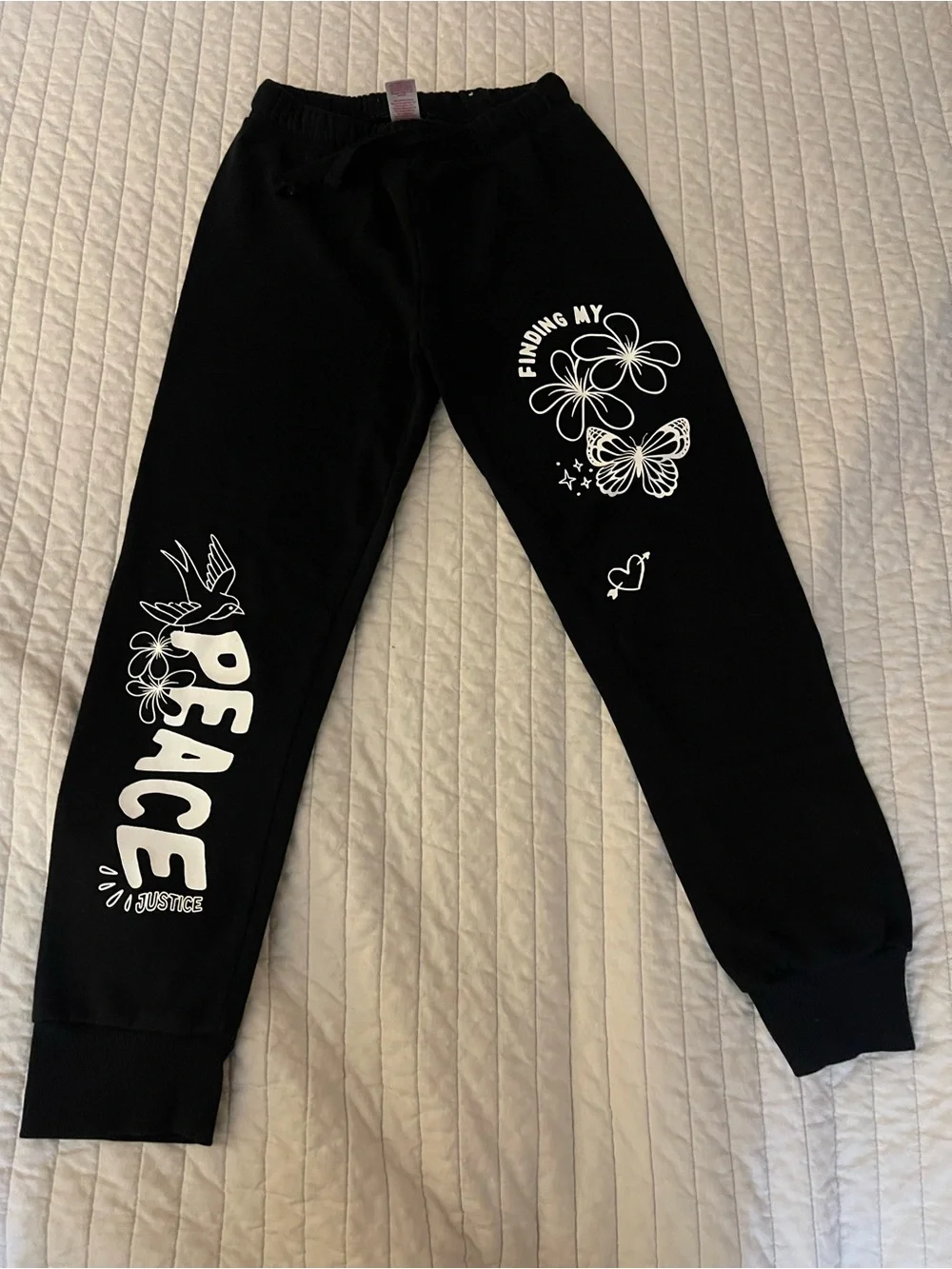 Justice Black Kids Matching Set with White Peace Graphics